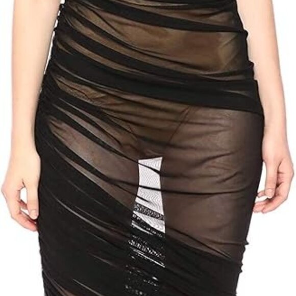 Norma Kamali Diana Ruched One-Shoulder Midi-Dress Black Mesh Sheer Small NWT - Picture 4 of 9